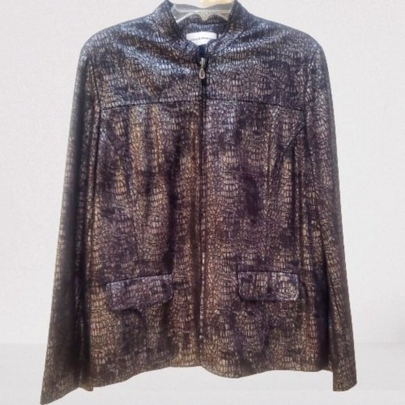 Alfred Dunner Dress Jacket Silver on Black Alligator Print Size 14 - Picture 1 of 8